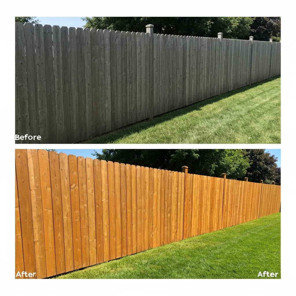 Before and after fence washing