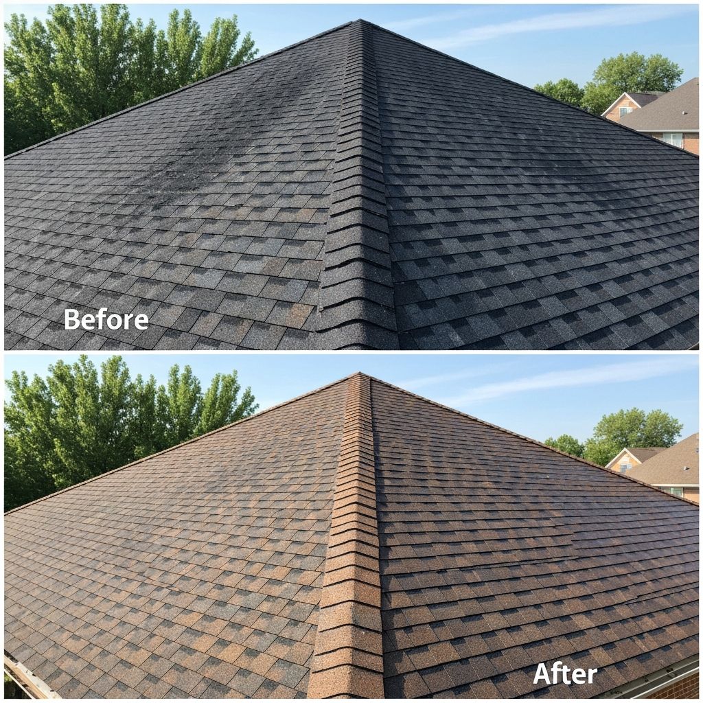 Before and after roof cleaning